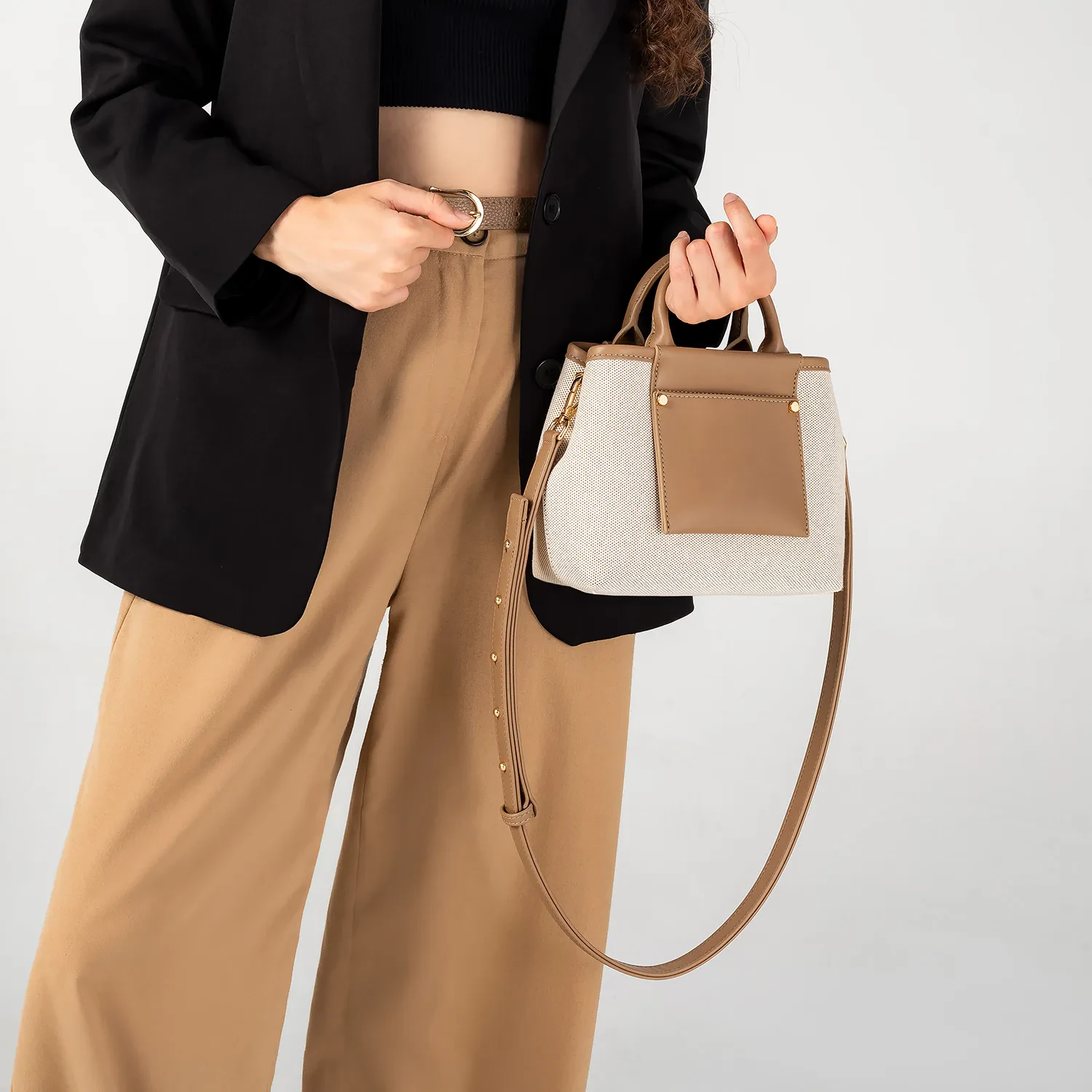 PICOLA TOP HANDLE BAG LUXE CANVAS - TAN BROWN